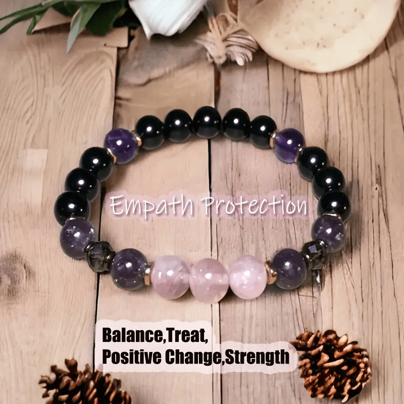 Aurora - 8mm Rose Quartz, Obsidian & Amethyst Beaded Bracelet