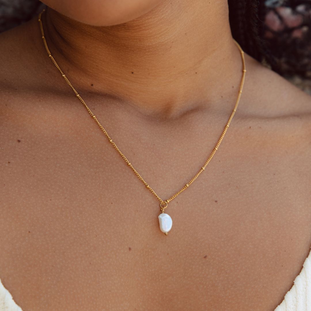 Anisa Baroque Pearl Pendant Necklace - Gold Accents