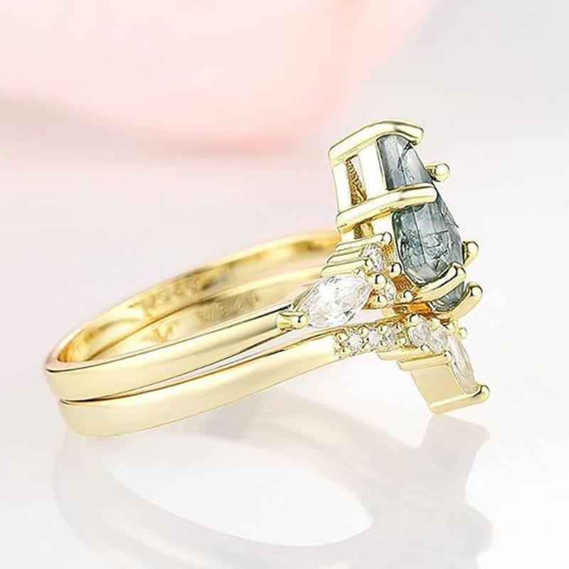 Serenia - Elegant 2-Piece Moss Agate Ring Set for Women