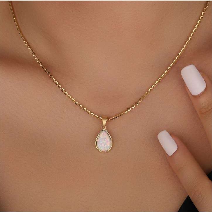Eloise - 18K Natural Opal Drop Pendant Necklace for Women