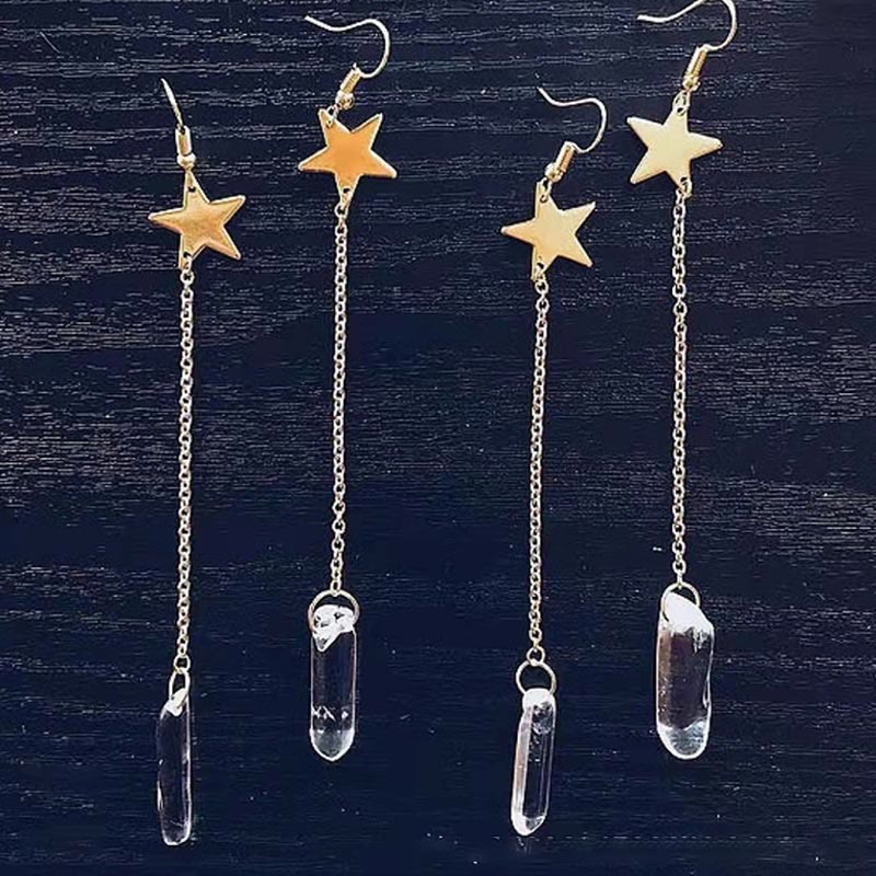 Elara - Natural Crystal Moon & Stars Earrings for Women