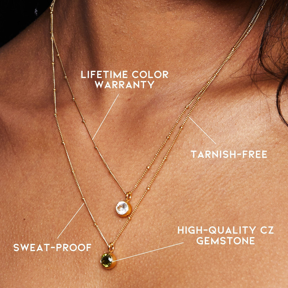 Aurora Birthstone Necklace - Personalised Waterproof Gemstone Pendant
