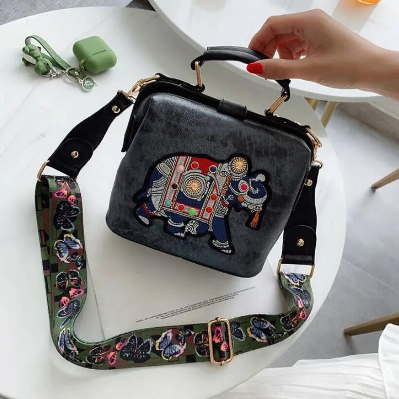 RoxyBag - Luxe Crossbody Bag with Embroidered Elephant Design