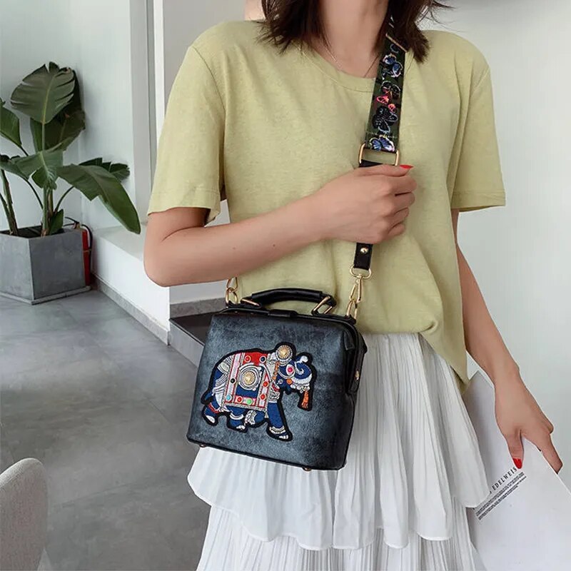 RoxyBag - Luxe Crossbody Bag with Embroidered Elephant Design