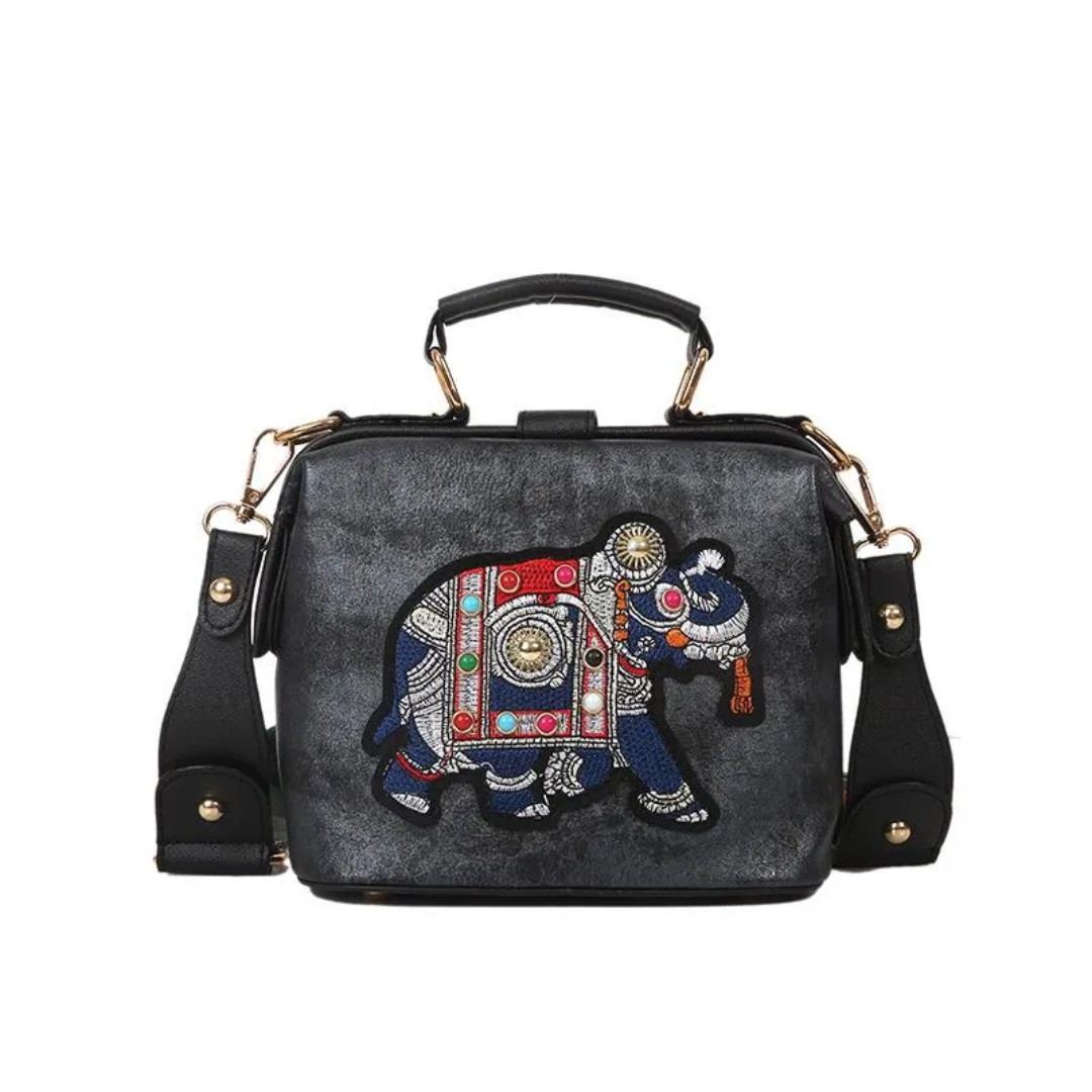RoxyBag - Luxe Crossbody Bag with Embroidered Elephant Design