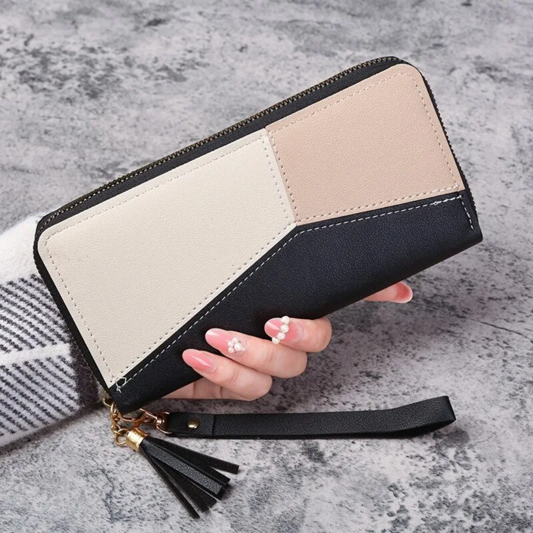 GeoChic Long Wallet - Stylish Geometric Zip Purse for Women