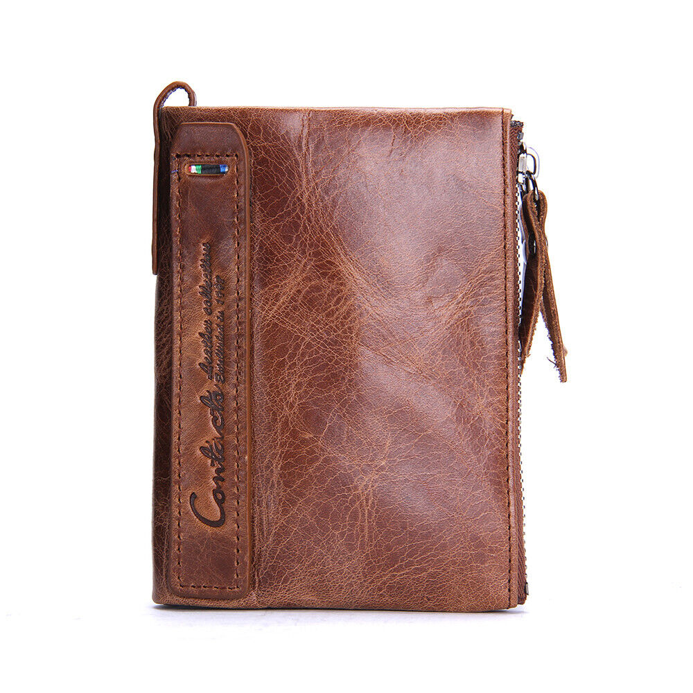 CompactWallet - Double Zip Leather Wallet with Card Slots
