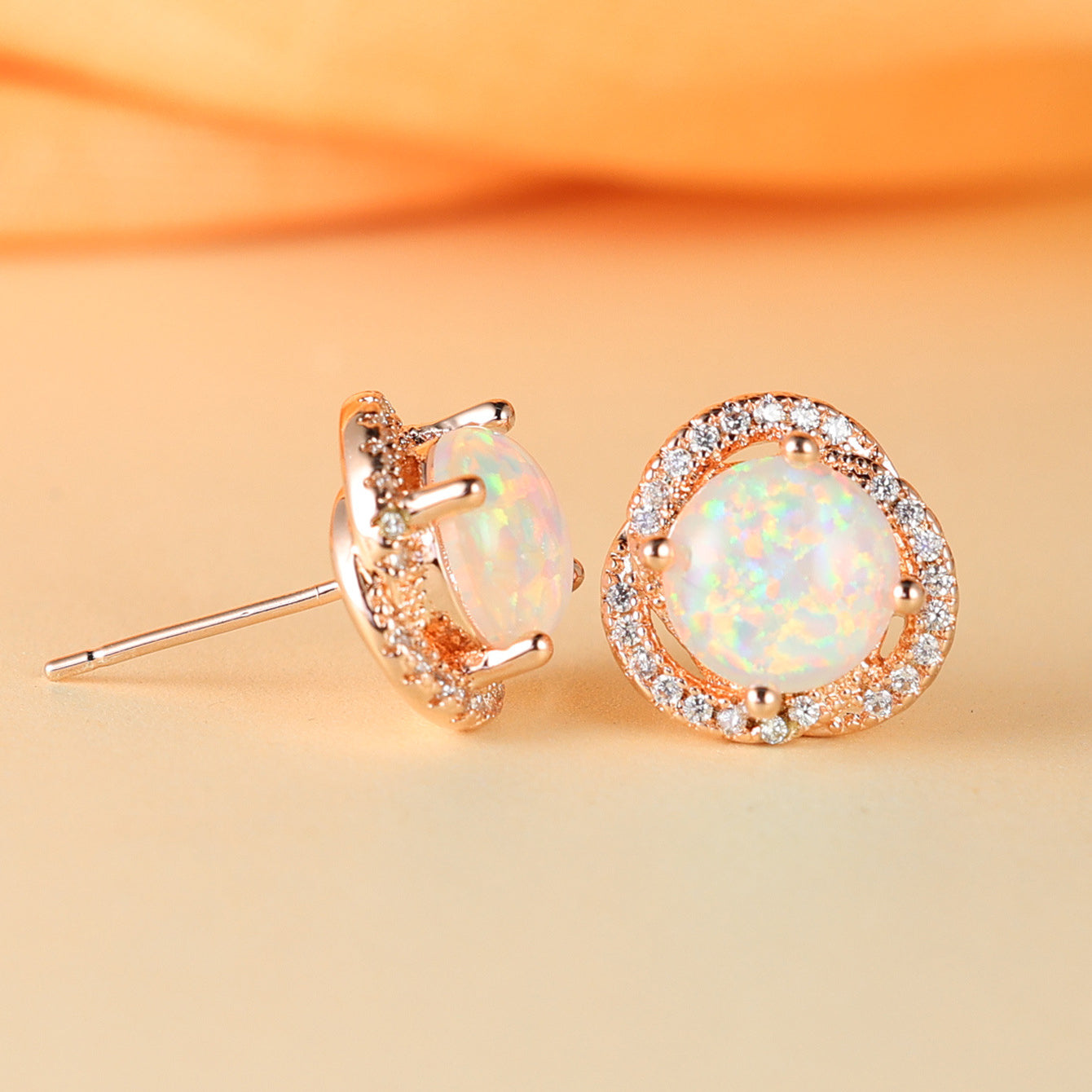 Elara - White Opal & Zirconia Clover Earrings for Women