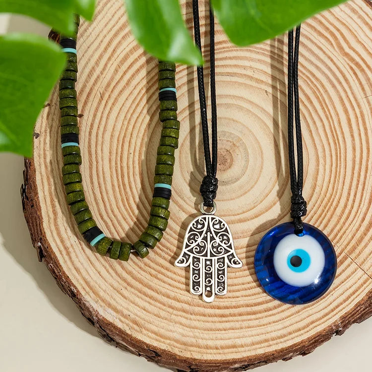 Ravi Unisex 3-Layer Necklace Set - Hamsa and Evil Eye