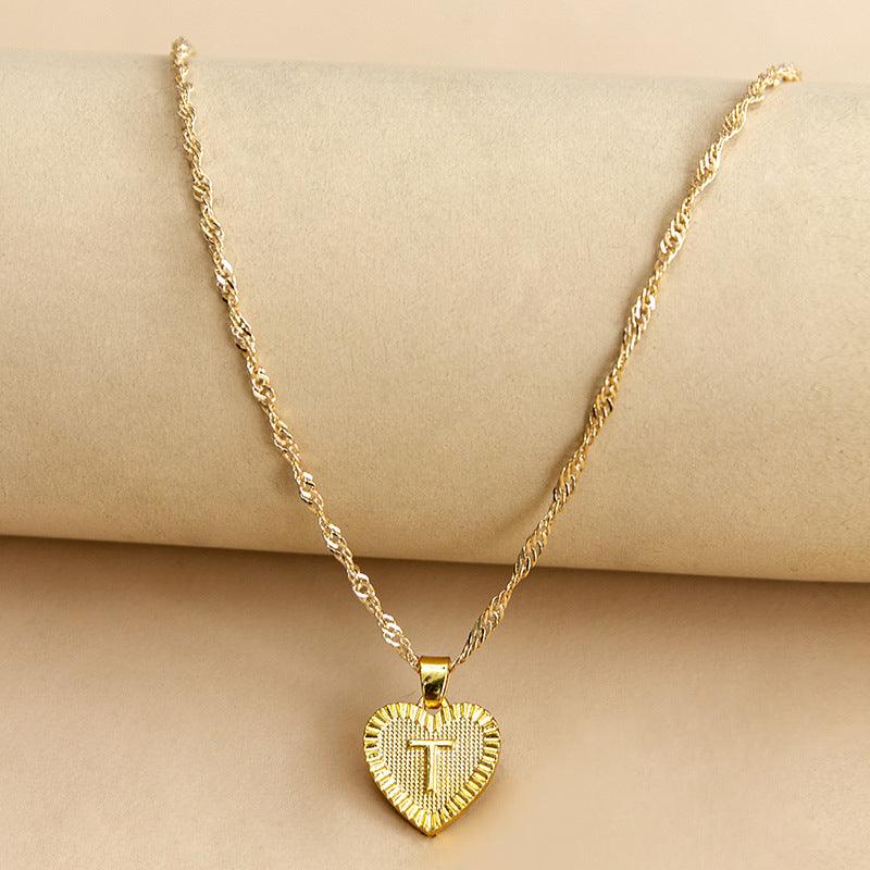 Amara - Gold Heart Initial Necklace for Women