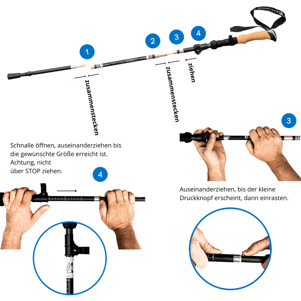 UltraLight Trekking Poles - Foldable Carbon Poles with Cork Grips