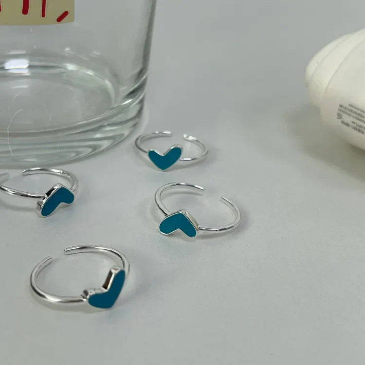 Ameline - Silver Heart Ring with Blue Drop Detail for Women