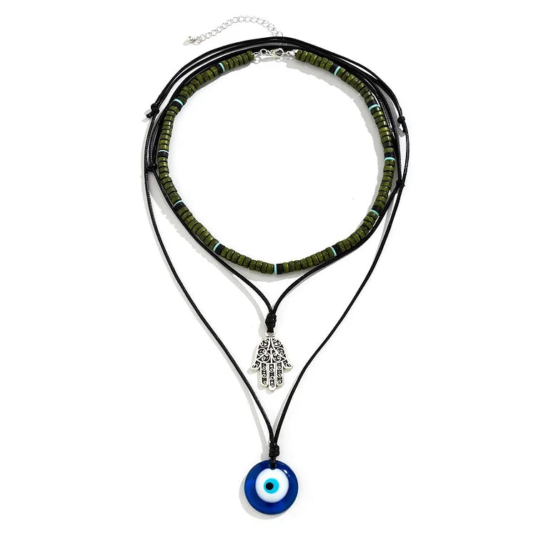 Ravi Unisex 3-Layer Necklace Set - Hamsa and Evil Eye