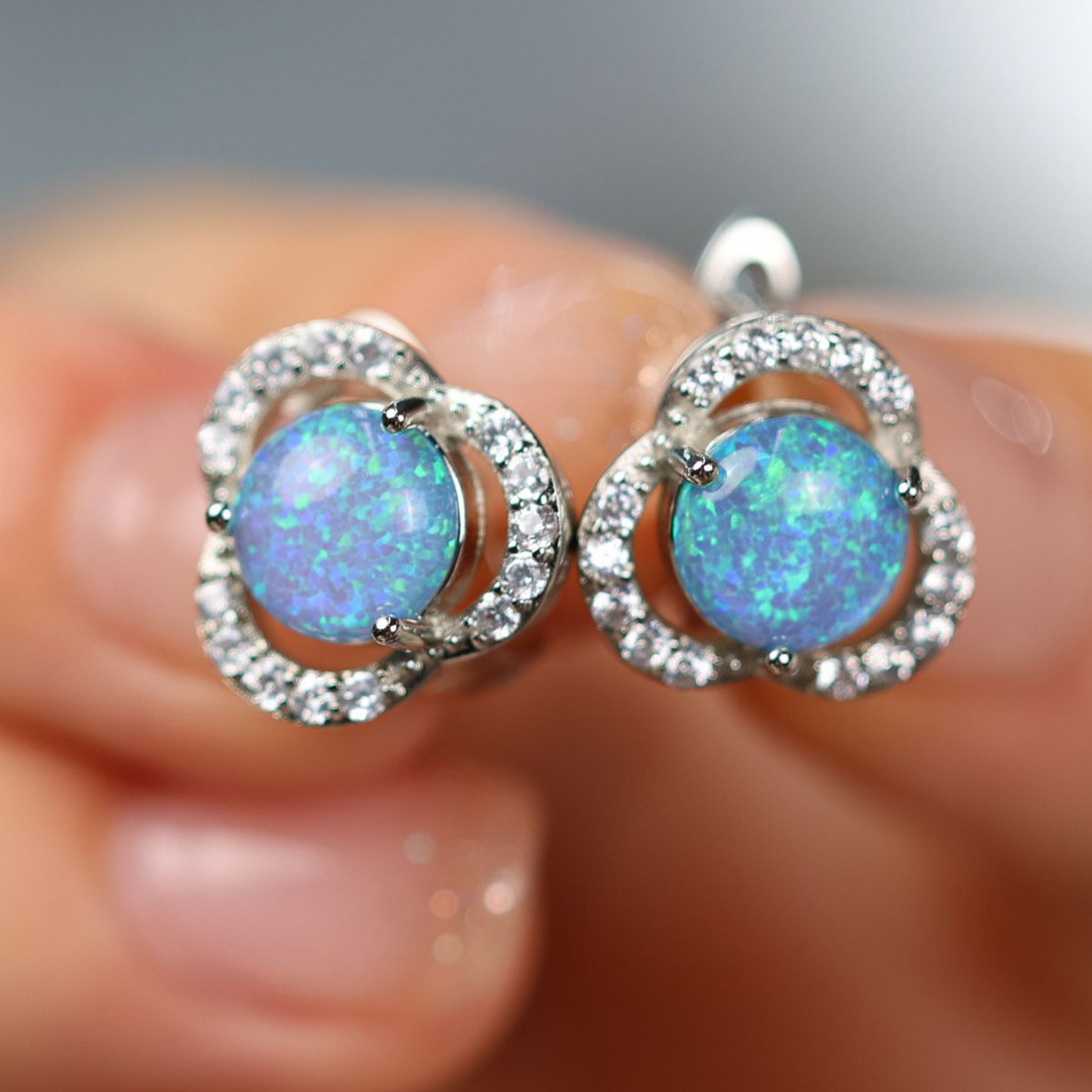 Elara - White Opal & Zirconia Clover Earrings for Women