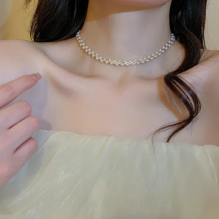 Amira - Double Crystal and Pearl Necklace for Women