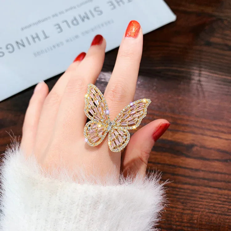 Elena - Crystal Butterfly Ring for Women
