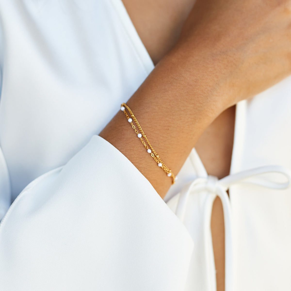 Liora Double Beaded Bracelet - Elegant White Bracelet for Women