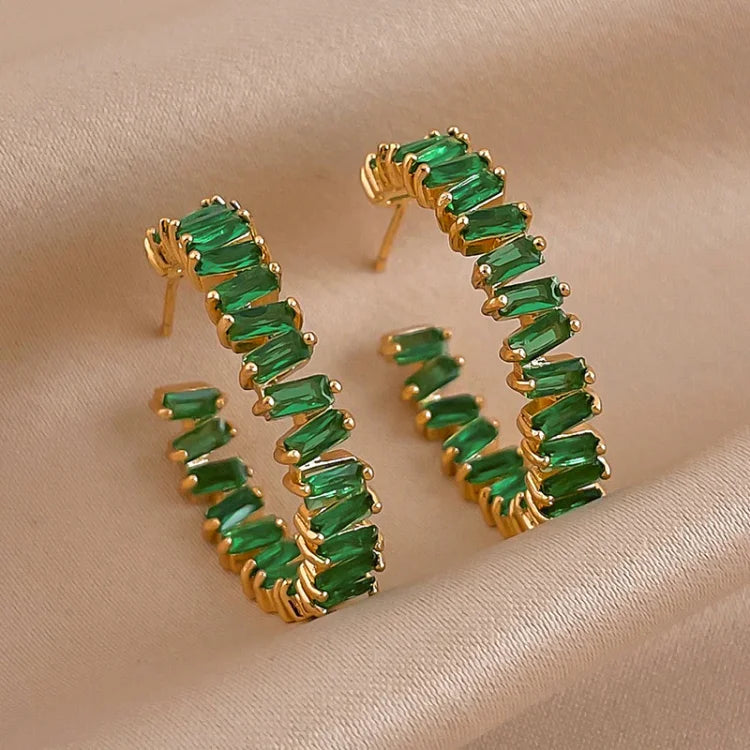 Esme - Emerald Green Crystal Hoop Earrings for Women