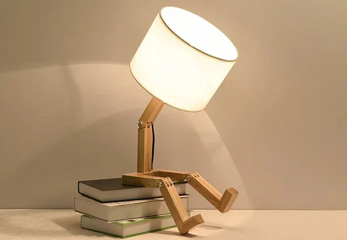 RutanFlex - Wooden Table Lamp with Shelf