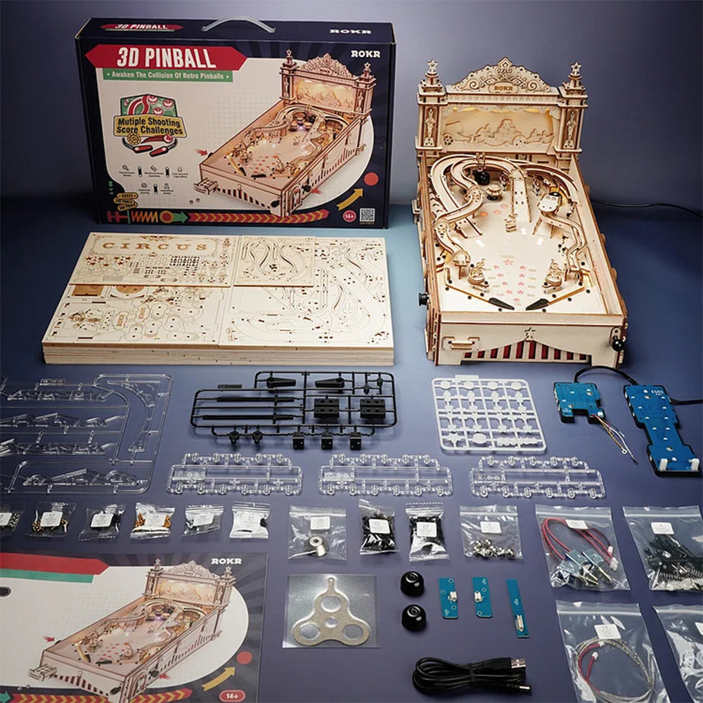 FlipCraft 3D Wooden Puzzle - Build and Play Pinball Machine