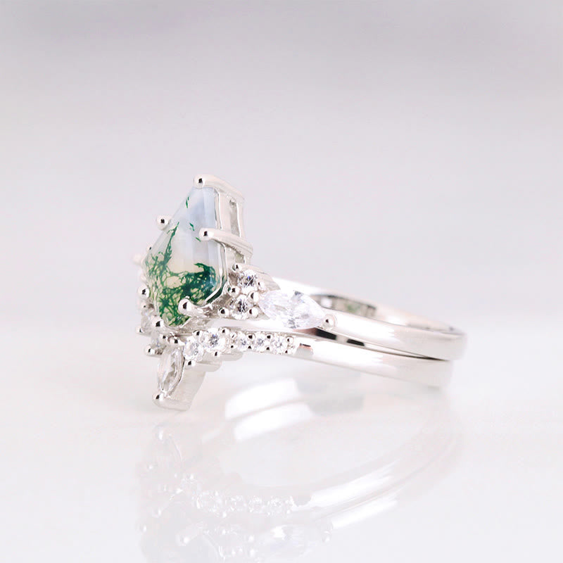 Serenia - Elegant 2-Piece Moss Agate Ring Set for Women