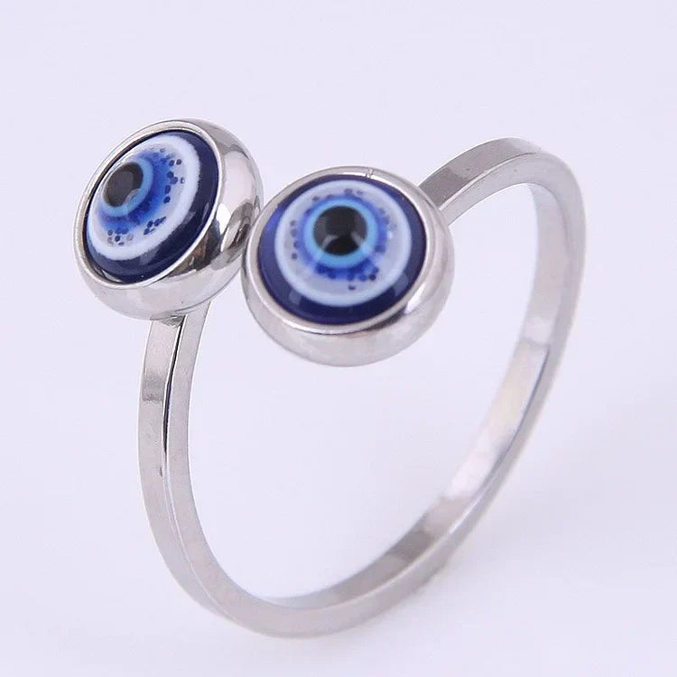 Esra Adjustable Evil Eye Ring - Protective Silver