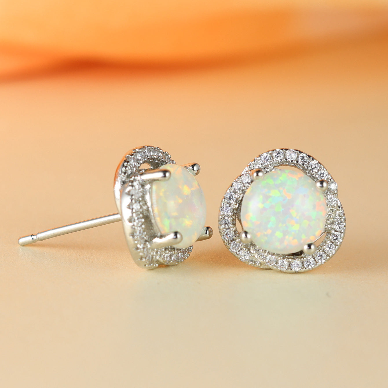 Elara - White Opal & Zirconia Clover Earrings for Women