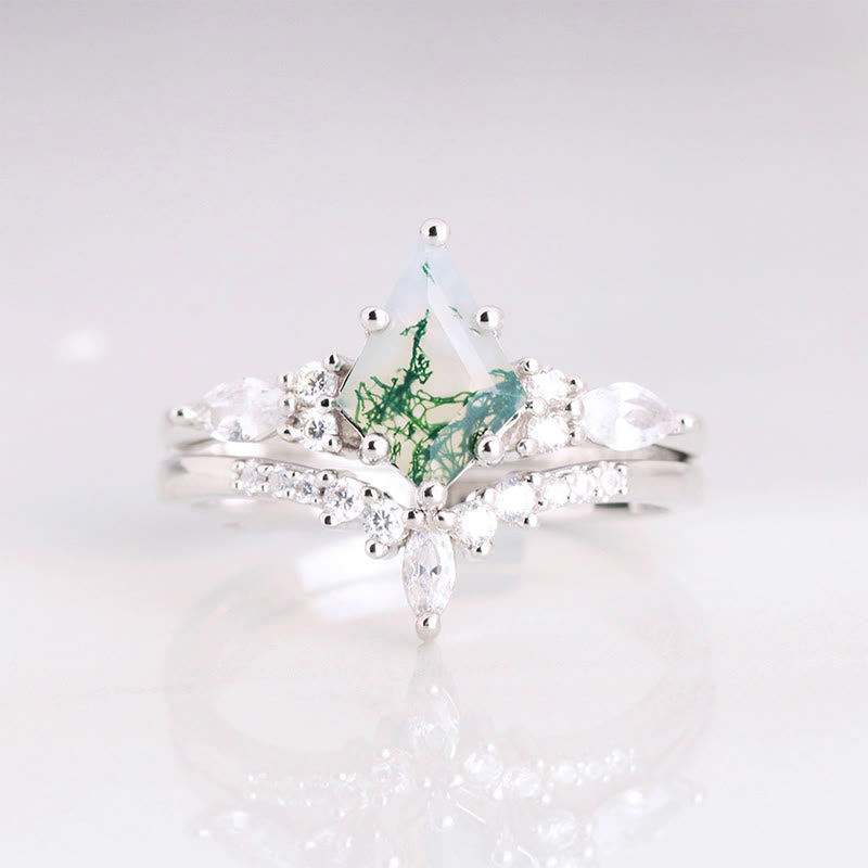Serenia - Elegant 2-Piece Moss Agate Ring Set for Women