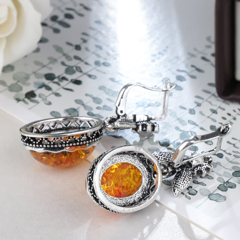 Nora - Vintage Floral Amber Earrings for Women