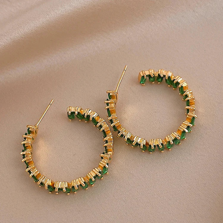 Esme - Emerald Green Crystal Hoop Earrings for Women