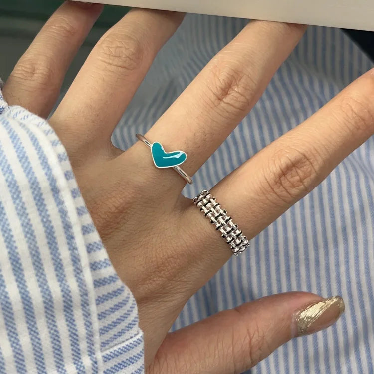 Ameline - Silver Heart Ring with Blue Drop Detail for Women