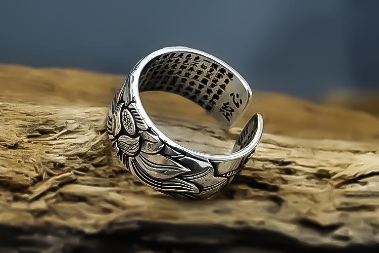 Silver Lotus Sutra Ring - Adjustable Unisex Lotus Flower Ring