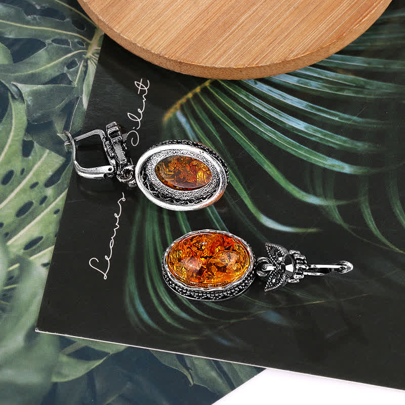 Nora - Vintage Floral Amber Earrings for Women