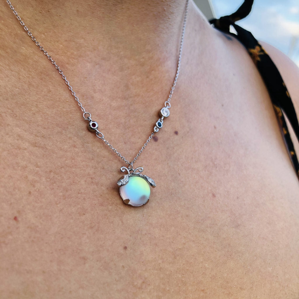 Firefly Moonstone Necklace - Glowing Handmade Silver Pendant