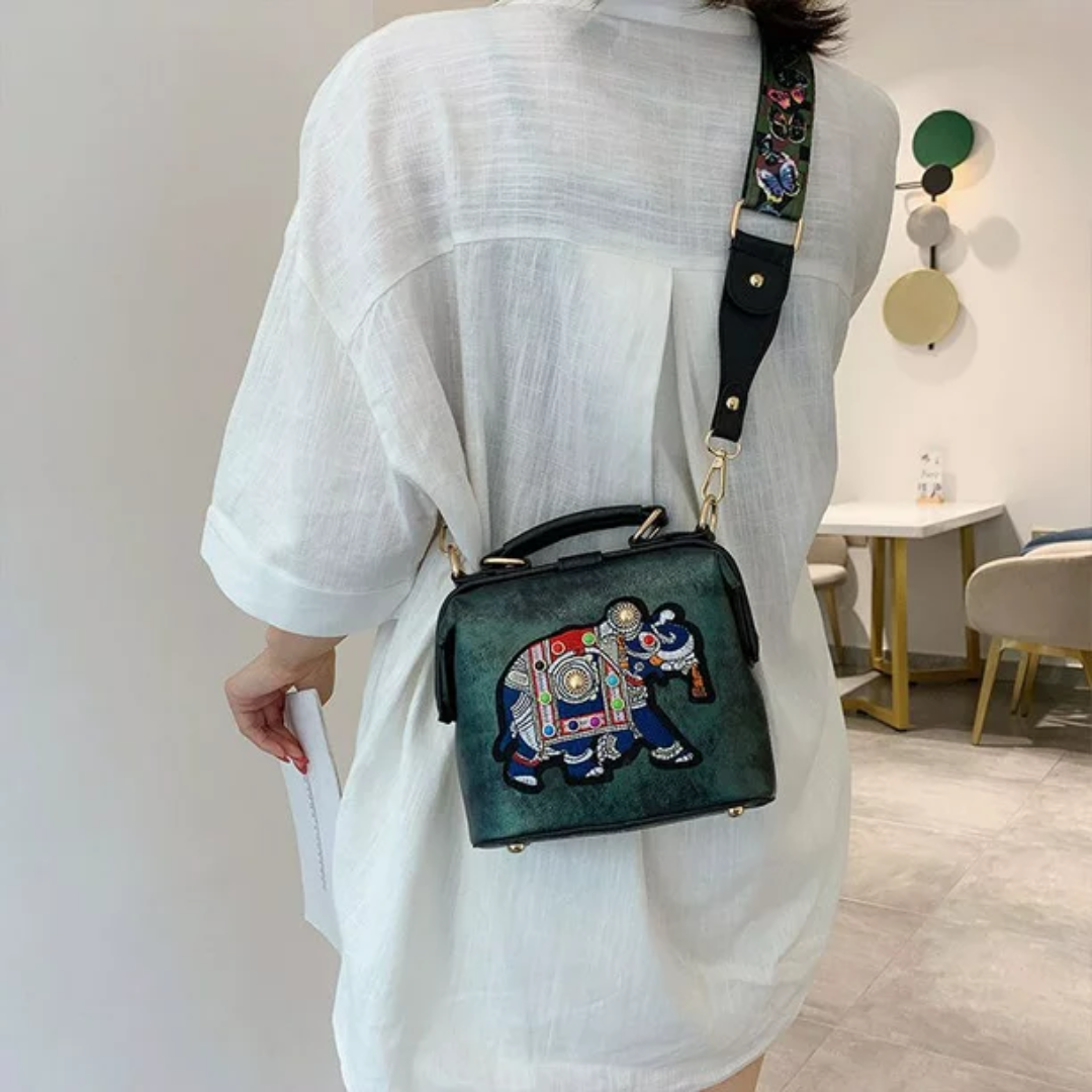 RoxyBag - Luxe Crossbody Bag with Embroidered Elephant Design