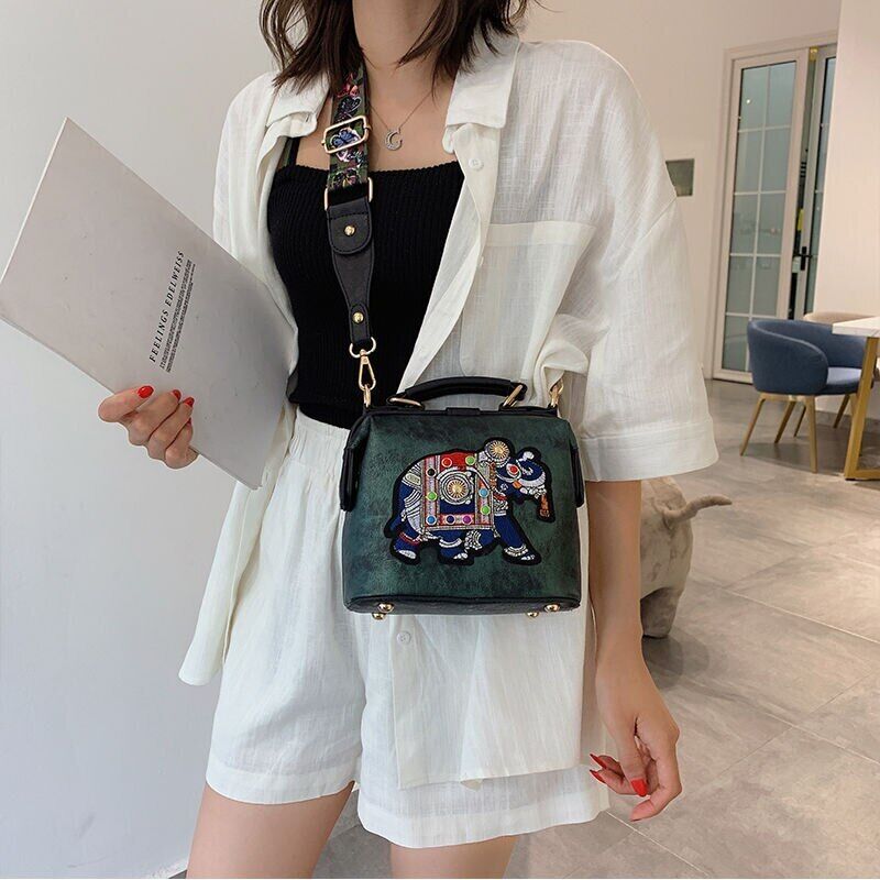RoxyBag - Luxe Crossbody Bag with Embroidered Elephant Design