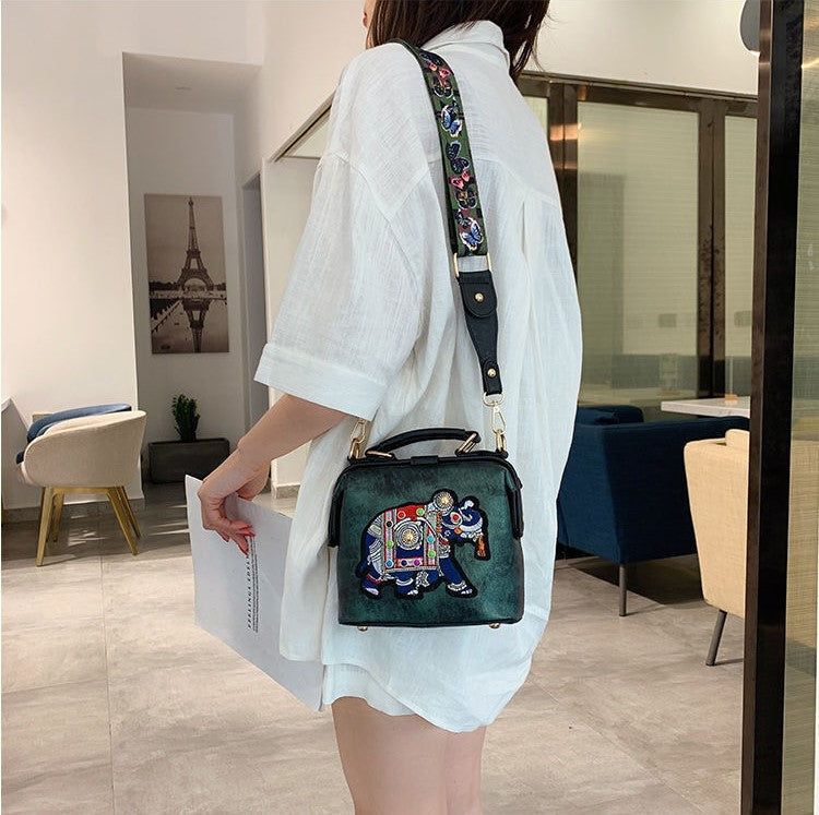 RoxyBag - Luxe Crossbody Bag with Embroidered Elephant Design