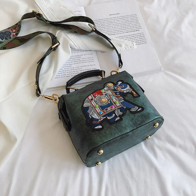 RoxyBag - Luxe Crossbody Bag with Embroidered Elephant Design