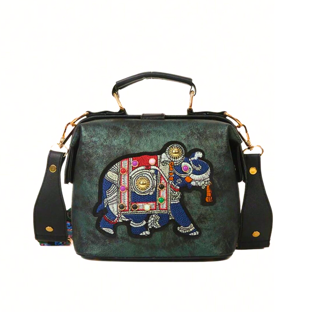 RoxyBag - Luxe Crossbody Bag with Embroidered Elephant Design