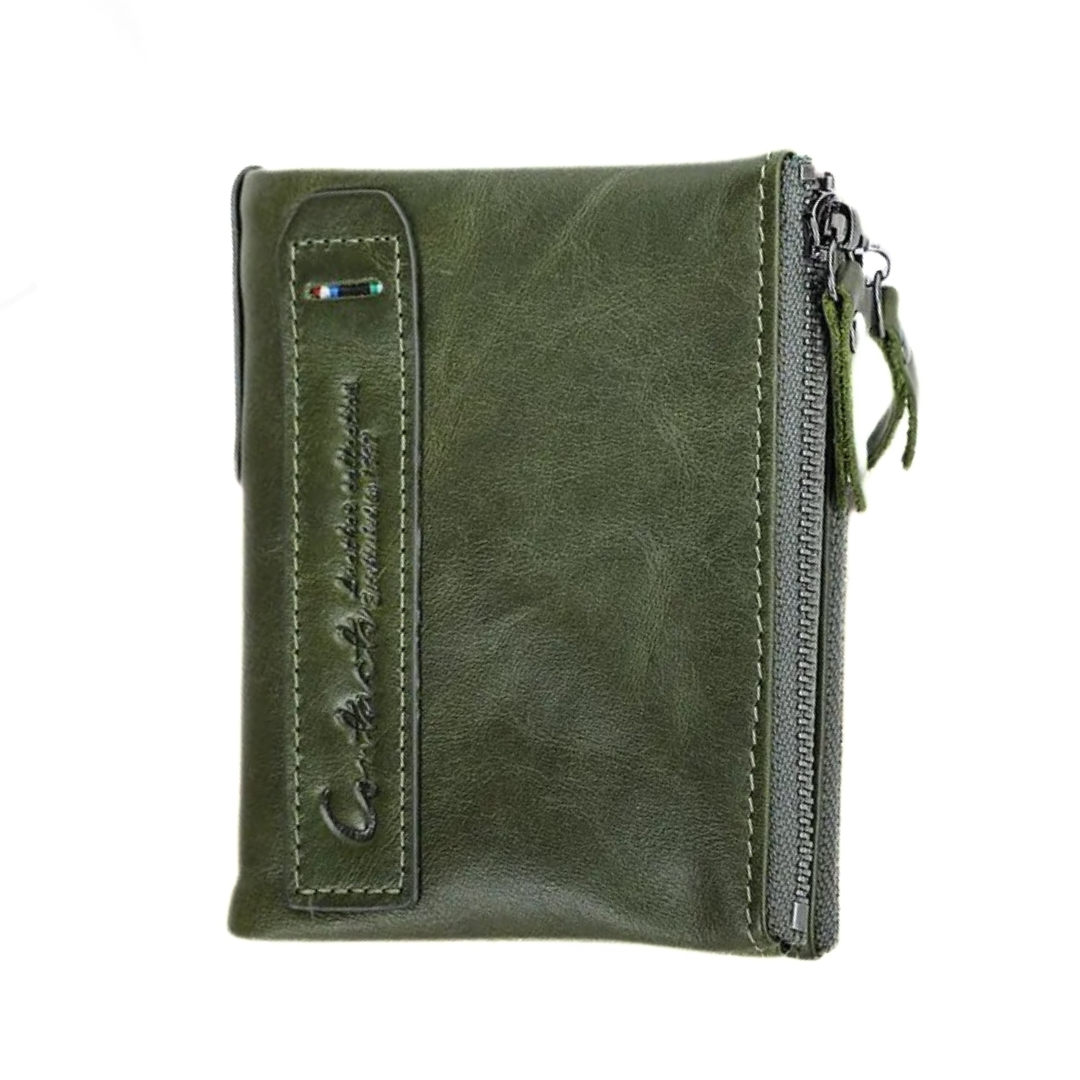 CompactWallet - Double Zip Leather Wallet with Card Slots