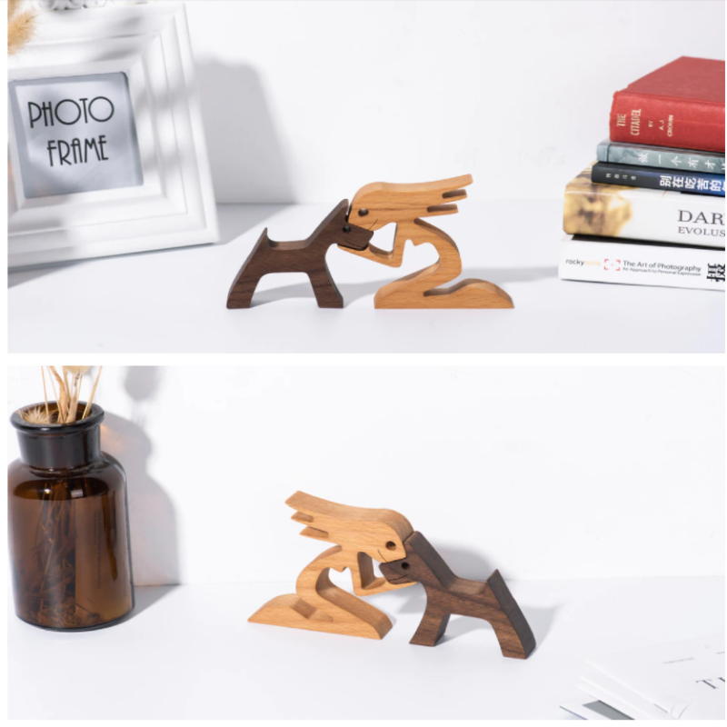 WoodenSculpt - Handmade Wooden Dog and Owner Figurine