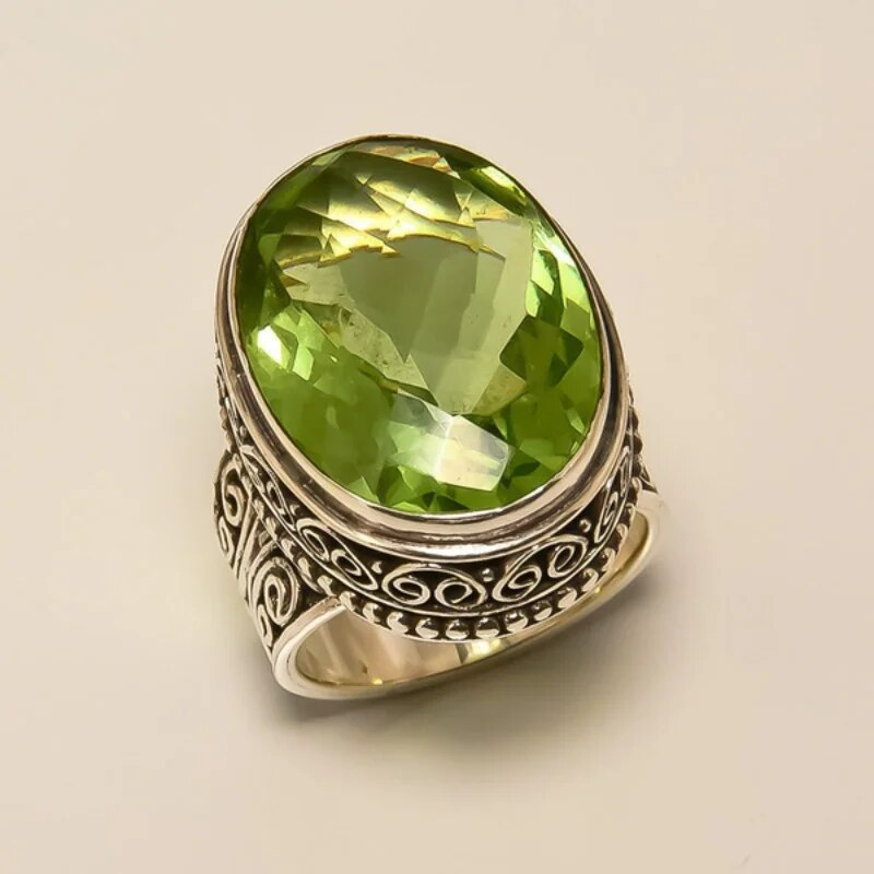 Selma - Vintage Olive Green Crystal Ring