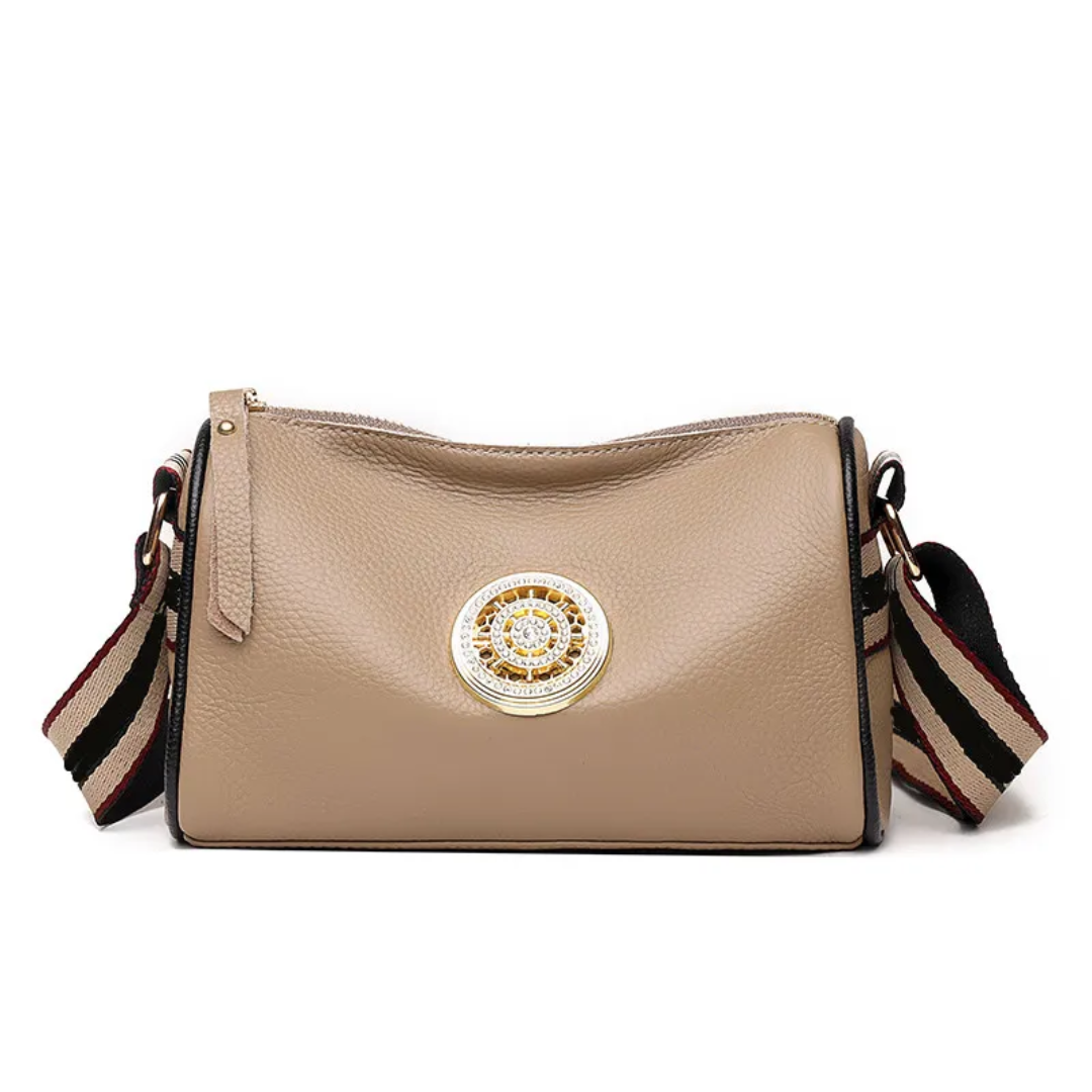 Veronica Boston Bag - Compact Leather Handbag with Gold Details