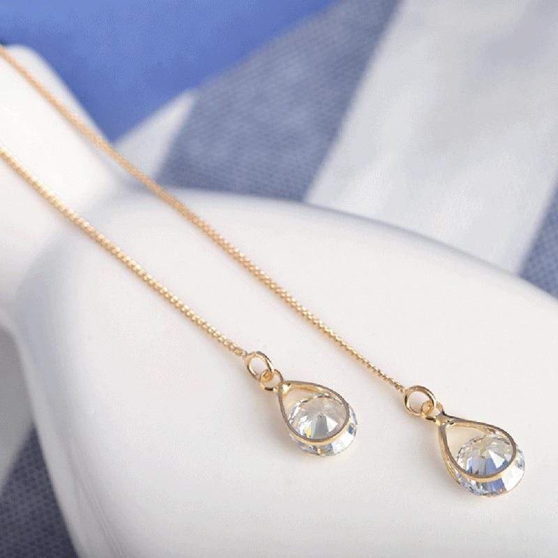 Isalyn - Long Rhinestone Drop Earrings