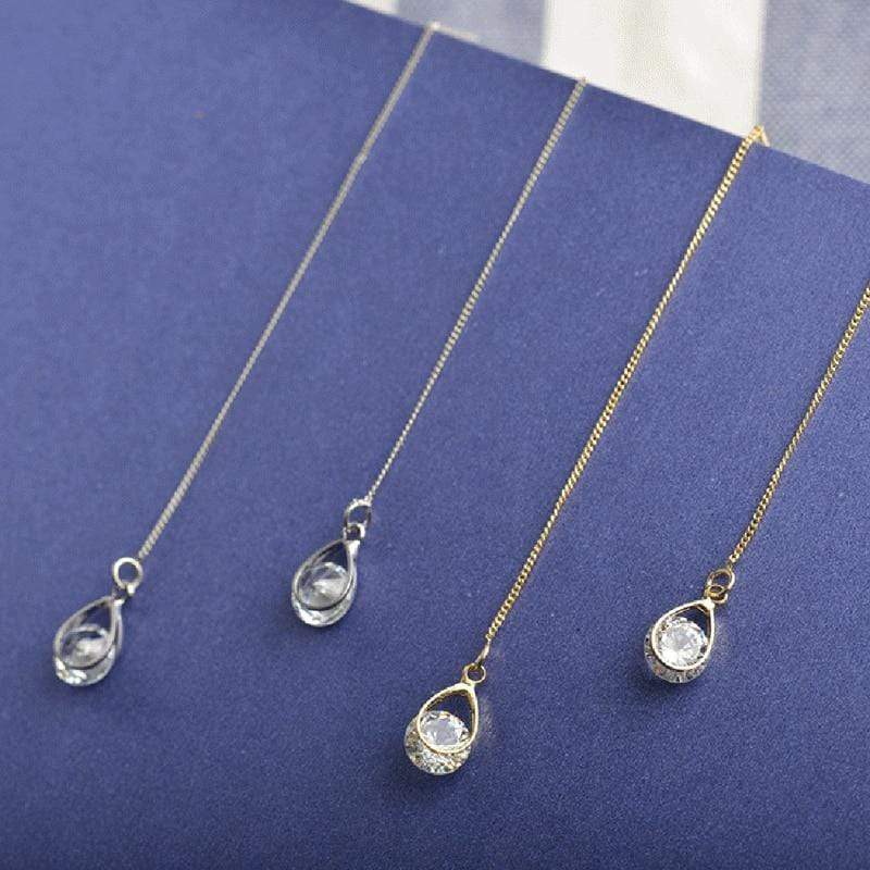 Isalyn - Long Rhinestone Drop Earrings