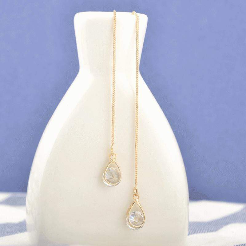 Isalyn - Long Rhinestone Drop Earrings
