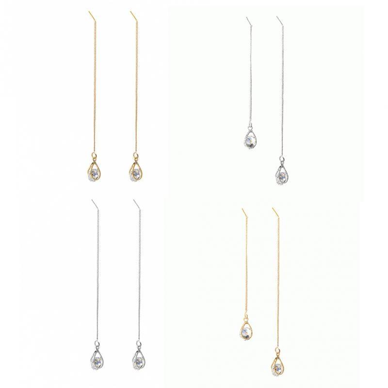 Isalyn - Long Rhinestone Drop Earrings