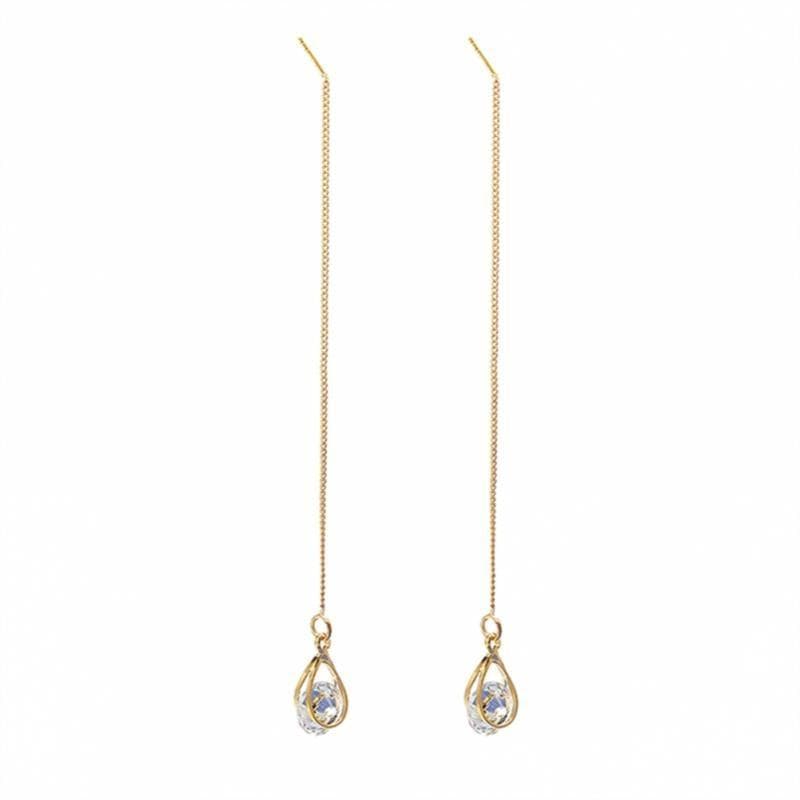Isalyn - Long Rhinestone Drop Earrings