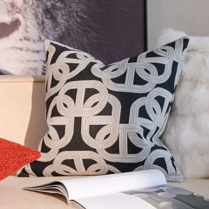 VelvetGlow Cushion Cover - Double-Sided Geometric Jacquard