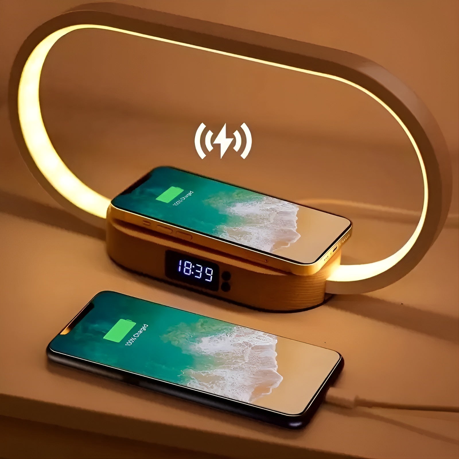 3-in-1 Desk Lamp - Wireless Charger & LED Clock
